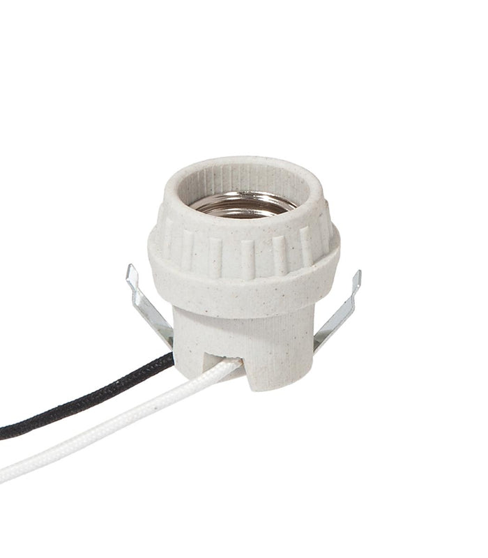 1-3/4" Tall Keyless Unglazed Snap-In Porcelain E-26 Socket, 9" Leads, Screw Shell (47746)