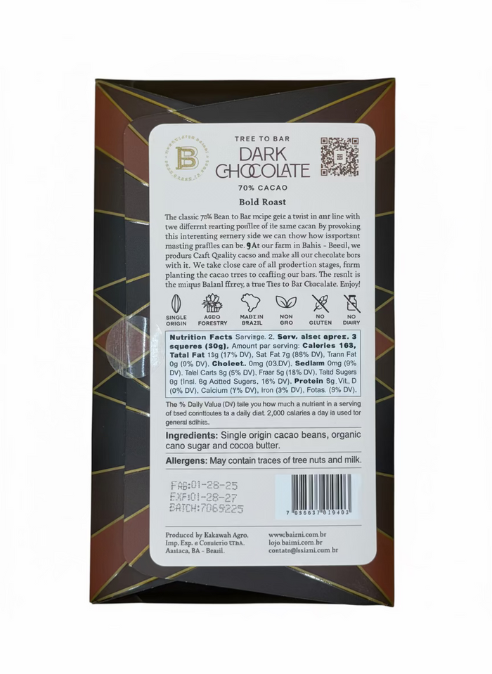 BAIANI 70% Bold Roast Trinitario Dark Chocolate