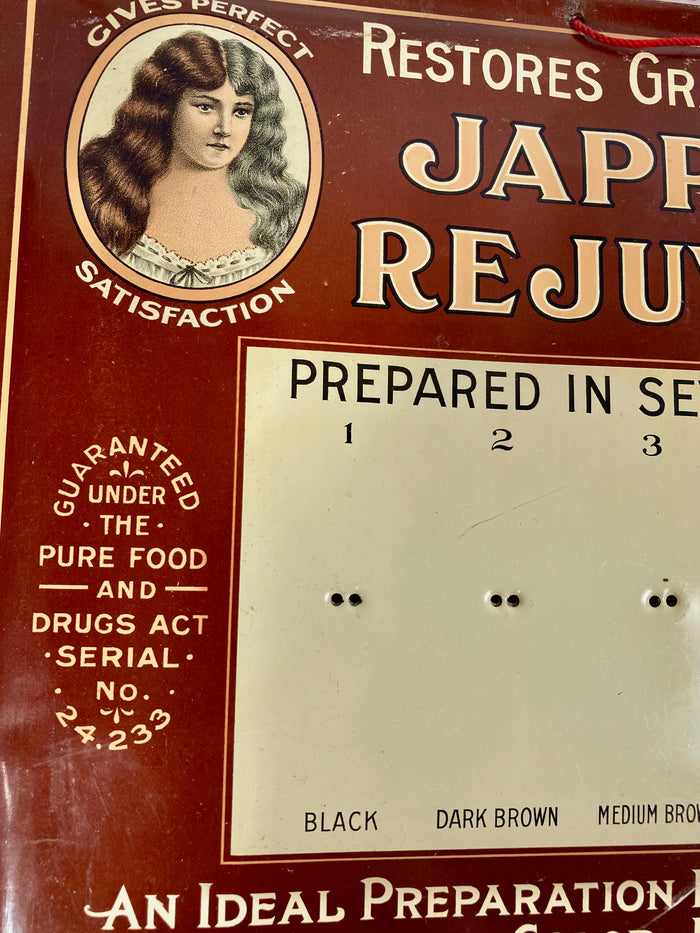 Antique Edwardian JAPP'S HAIR REJUVENATOR Metal Store Display, Sign