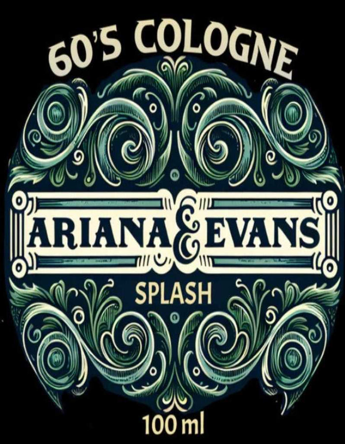 Ariana & Evans 60’s Cologne Aftershave Splash label with vintage design