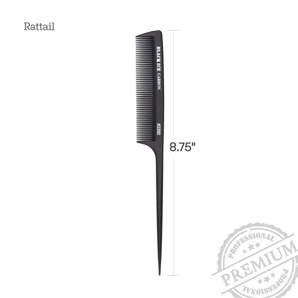 Black Ice Professional 8 1/2" Carbon Rat Tail Comb