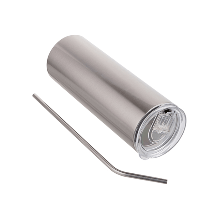 HPN SubliCraft 20 oz. Silver Sublimation Stainless Steel Skinny Tumbler with Straw - HeatPressNation
