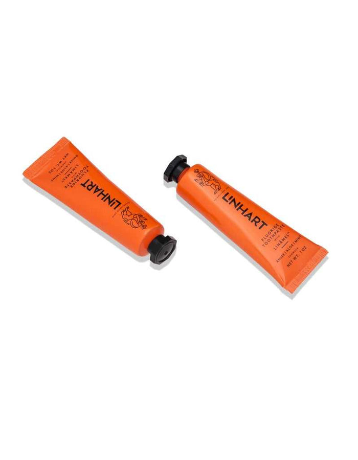 Travel-size Linhart toothpaste tube for enamel protection