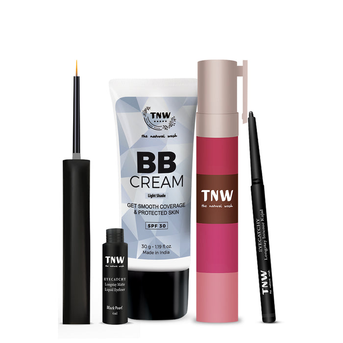 Makeup Kit (BB Cream (Light Shade), Kajal, Eyeliner, Lipstack