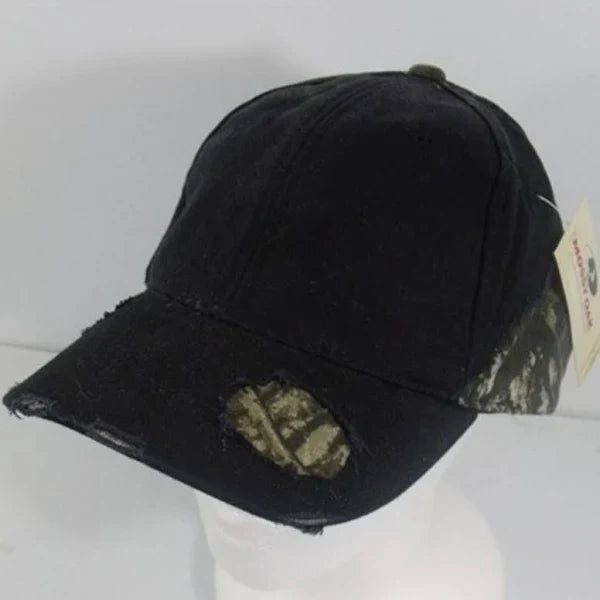 OC-MOSSY OAK-BLACK/DISTRESSED CAMO BALL CAP *