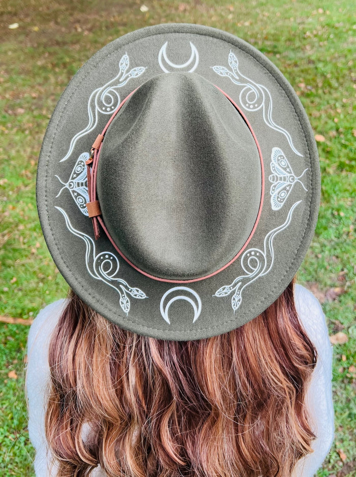 Fox & Fable - Vegan Felt Wide Brim Hat - Olive - Snake Moon - -