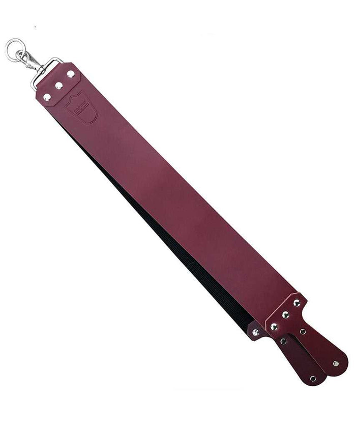 Red leather straight razor strop for grooming