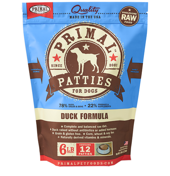 Primal Raw Frozen Canine Duck Patties Formula 6LB