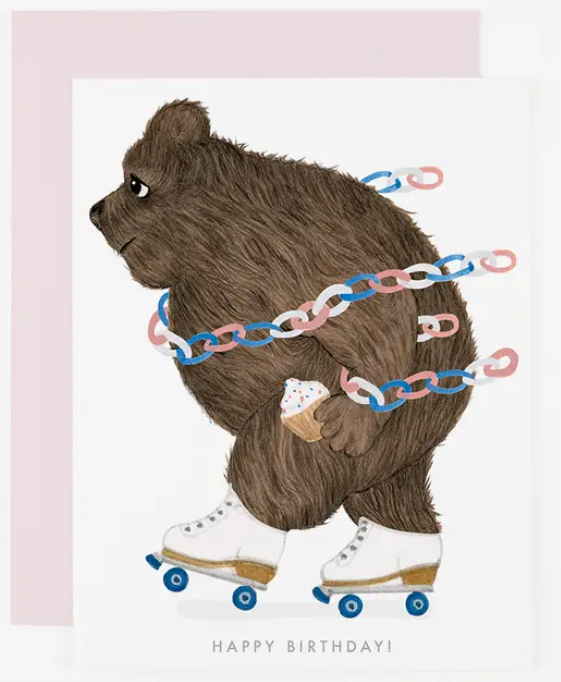 rollerskating bear birthday card