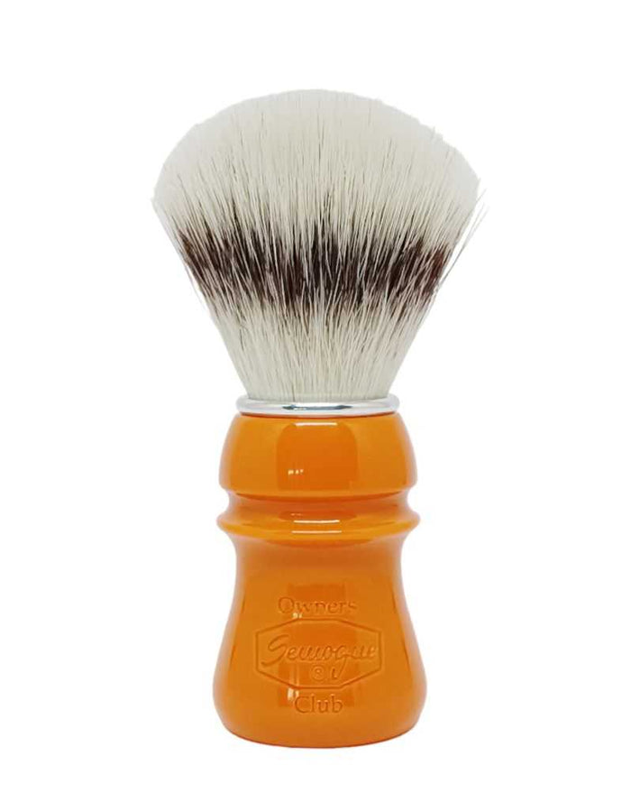 Semogue Owner's Club C5 synthetic shaving brush with butterscotch handle and white bristles