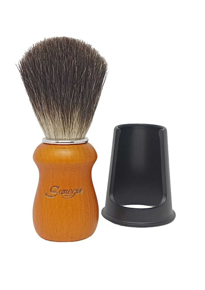 Semogue Pharos C3 black badger shaving brush with yellow wood handle
