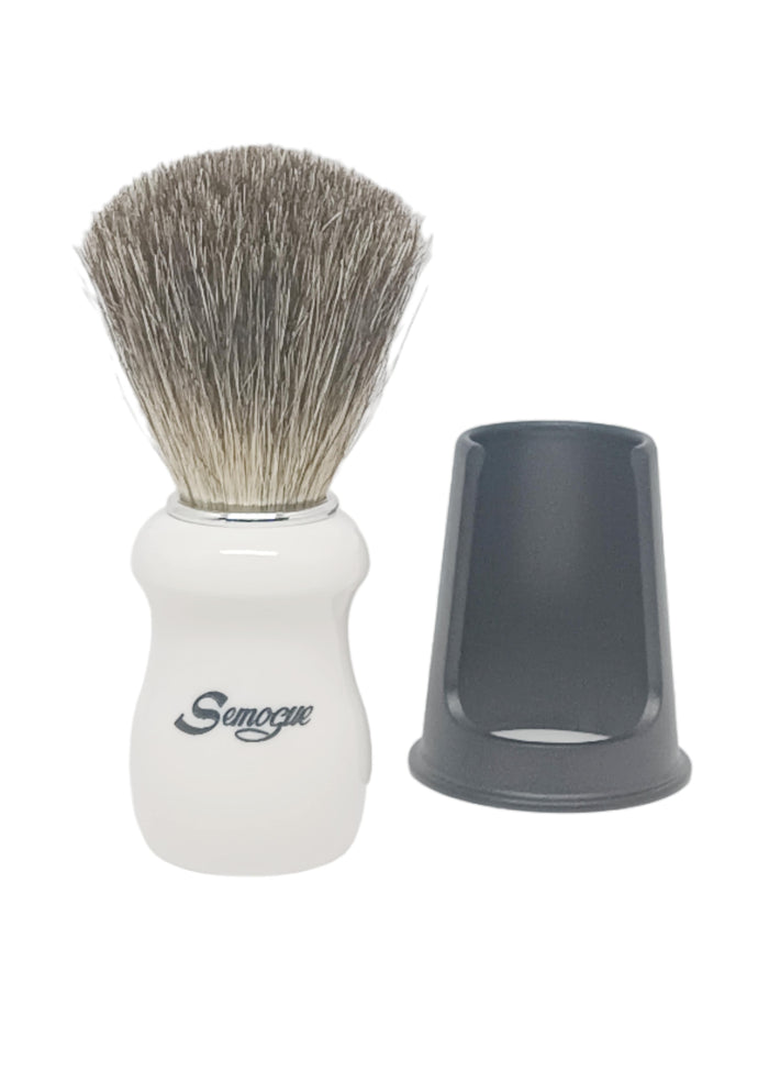 Semogue Pharos C3 grey badger shaving brush with white handle