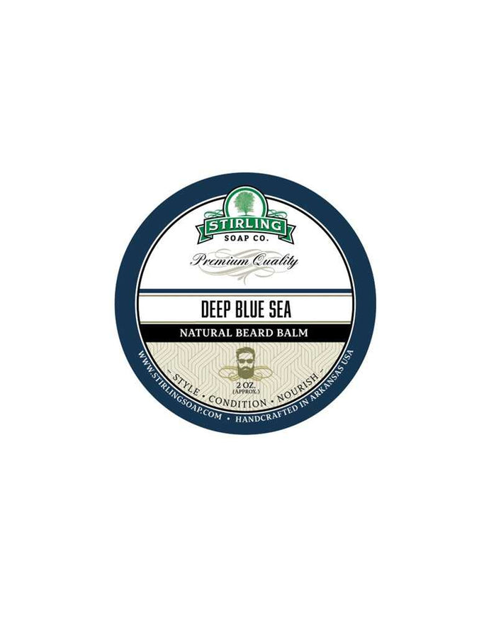 Deep Blue Sea beard balm label with Sterling Soap Co. logo and design