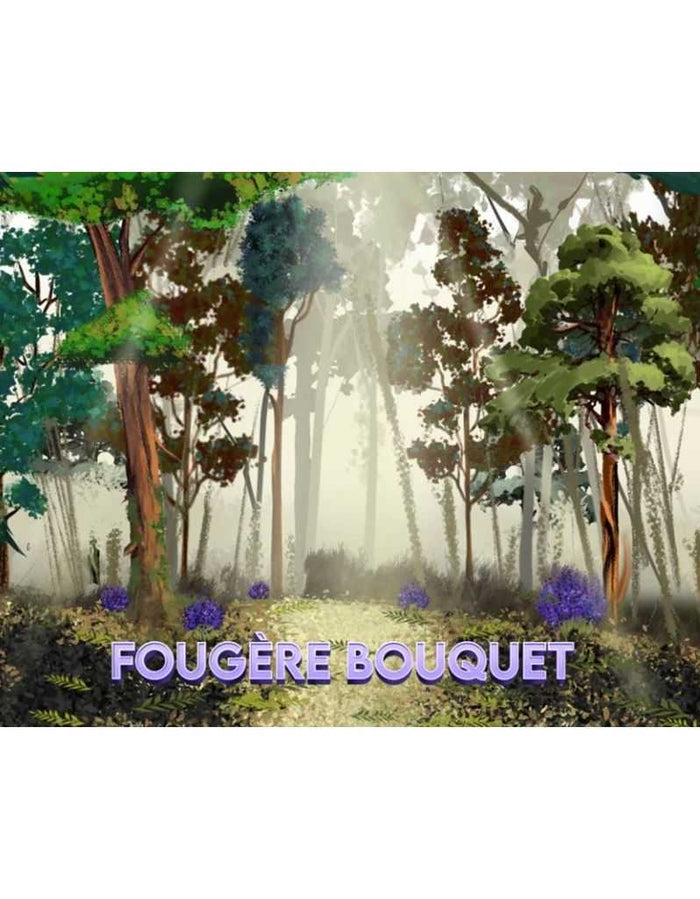 Fougère Bouquet forest scene with trees and purple flowers
