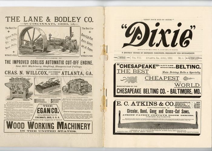 1892 Dixie Magazine, Southern Business and Industry Magazine, Easter, Industrial Drawings, Farming
