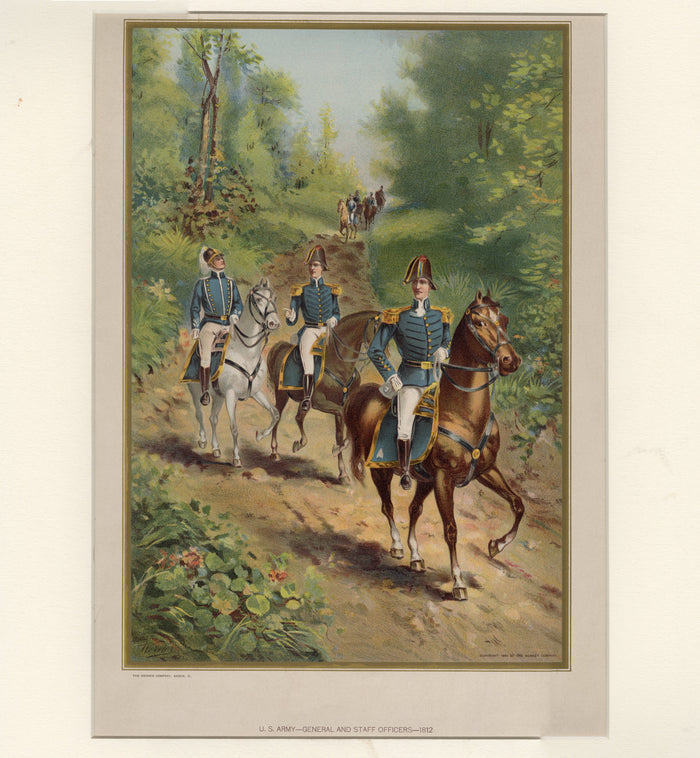1899 Antique Matted US ARMY GENERAL, STAFF OFFICERS 1812, Werner Company