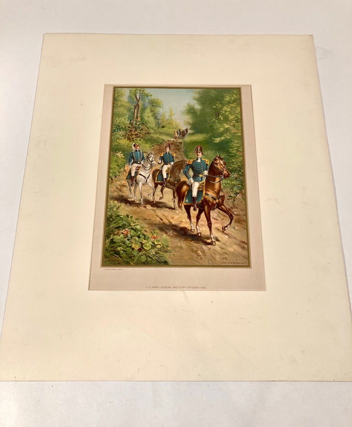 1899 Antique Matted US ARMY GENERAL, STAFF OFFICERS 1812, Werner Company