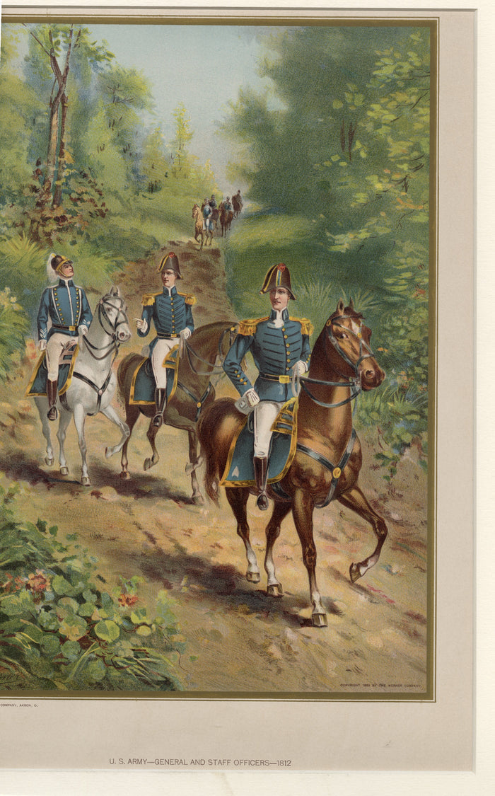 1899 Antique Matted US ARMY GENERAL, STAFF OFFICERS 1812, Werner Company