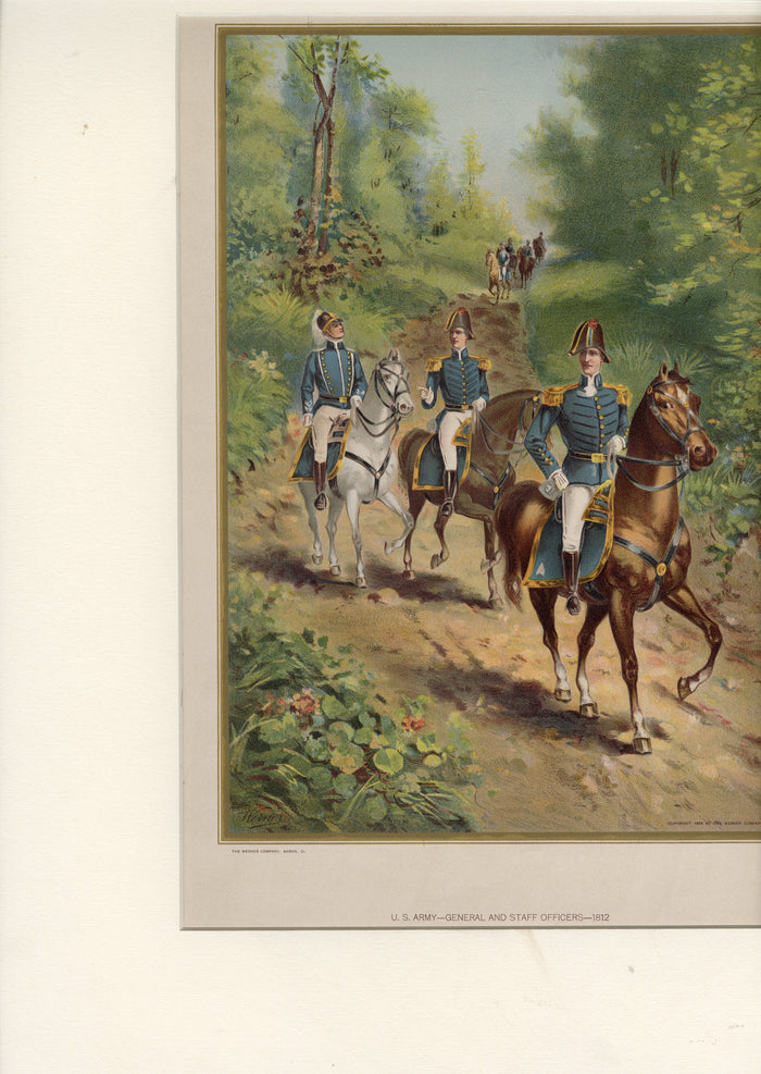 1899 Antique Matted US ARMY GENERAL, STAFF OFFICERS 1812, Werner Company
