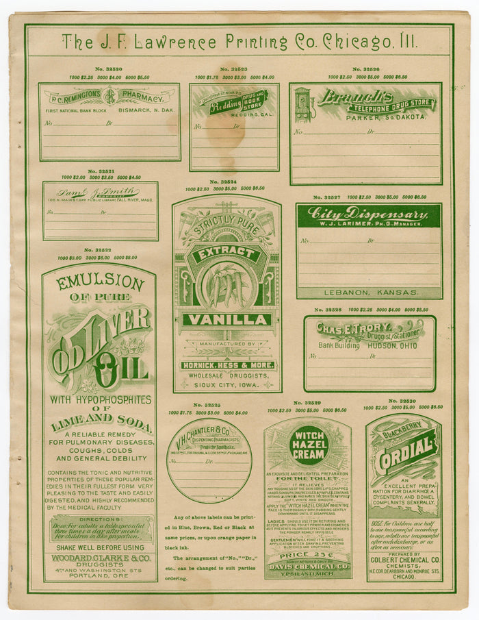 1899 J.F. Lawrence Druggists' Full Pharmacy Label Catalog DIGITAL DOWNLOAD ONLY