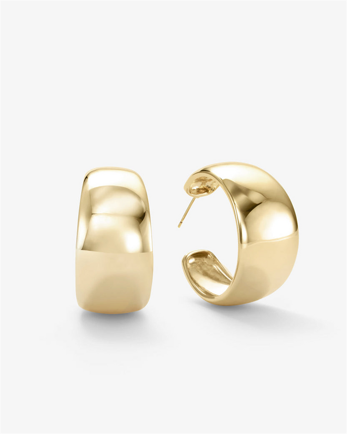 18K Yellow Gold Overlay 'She's So Smooth' Round Thick Hoops
