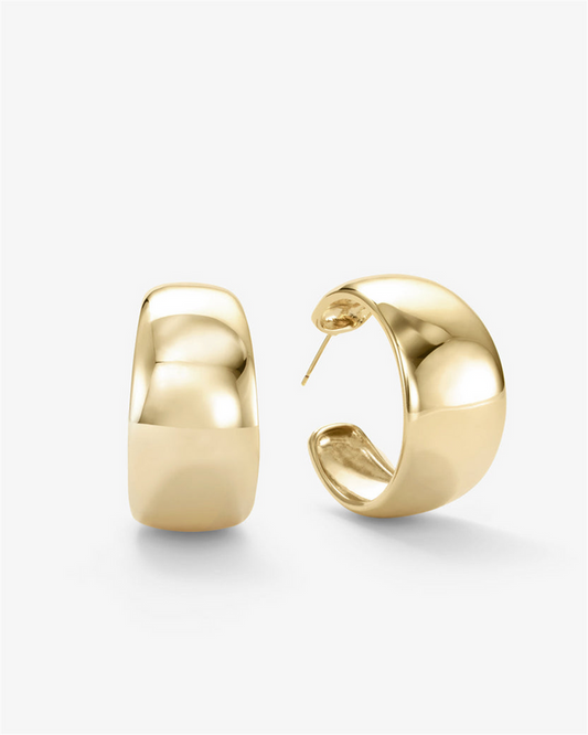 18K Yellow Gold Overlay 'She's So Smooth' Round Thick Hoops