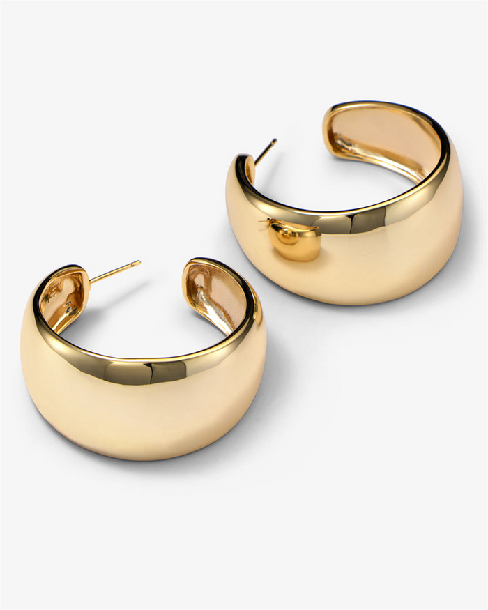 18K Yellow Gold Overlay 'She's So Smooth' Round Thick Hoops