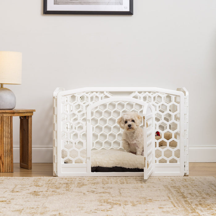 24-inch Exercise Pet Playpen with Door, White - IRIS USA