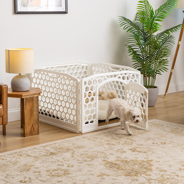 24-inch Exercise Pet Playpen with Door, White - IRIS USA