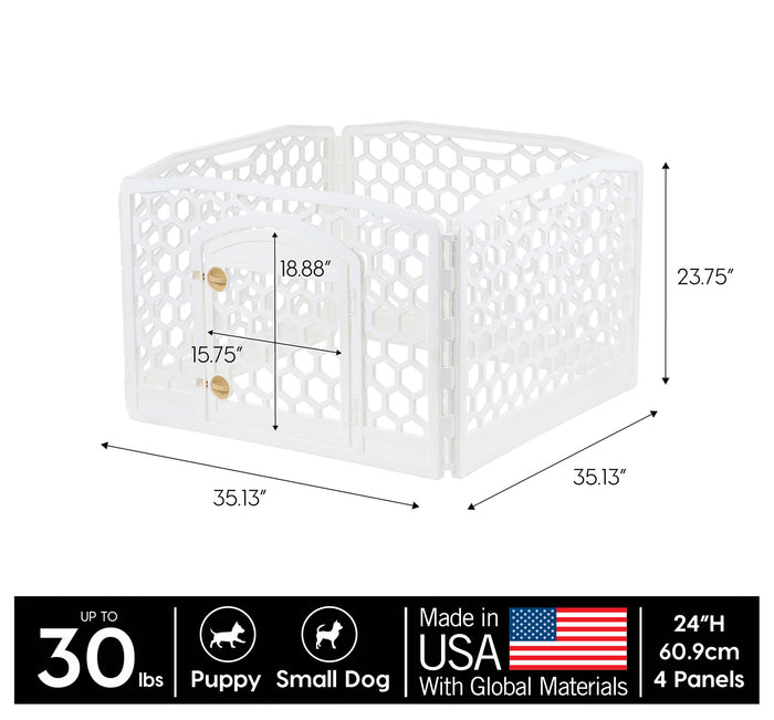 24-inch Exercise Pet Playpen with Door, White - IRIS USA