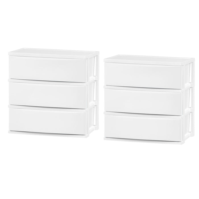 3 Wide Drawer Storage, Organizer Unit for Bedroom, Living Room, White, Set of 2 - IRIS USA