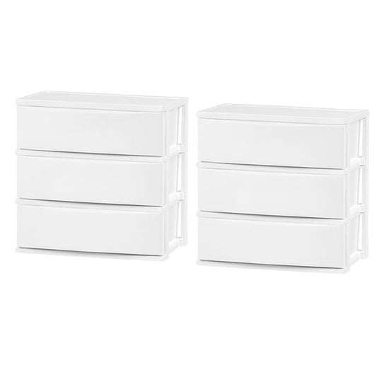 3 Wide Drawer Storage, Organizer Unit for Bedroom, Living Room, White, Set of 2 - IRIS USA