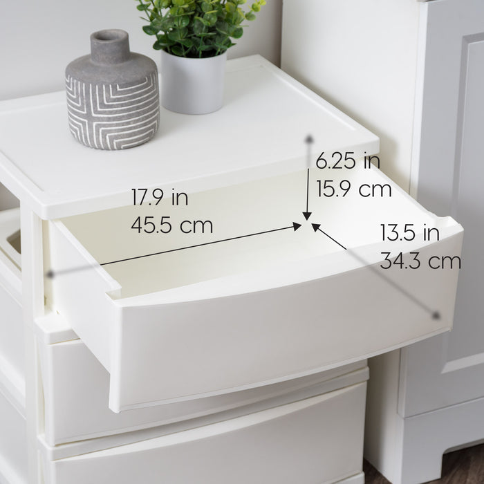 3 Wide Drawer Storage, Organizer Unit for Bedroom, Living Room, White, Set of 2 - IRIS USA
