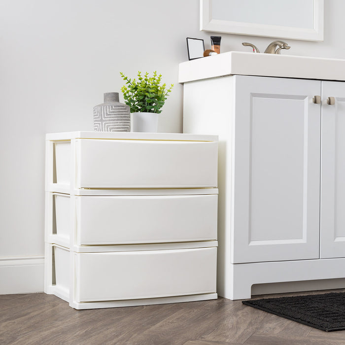 3 Wide Drawer Storage, Organizer Unit for Bedroom, Living Room, White, Set of 2 - IRIS USA