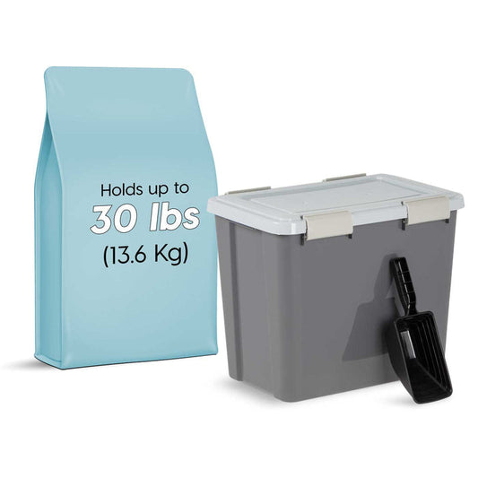 30 Lbs. Airtight Pet Food Container | Dog & Cat Food Storage Bin with Scoop - IRIS USA