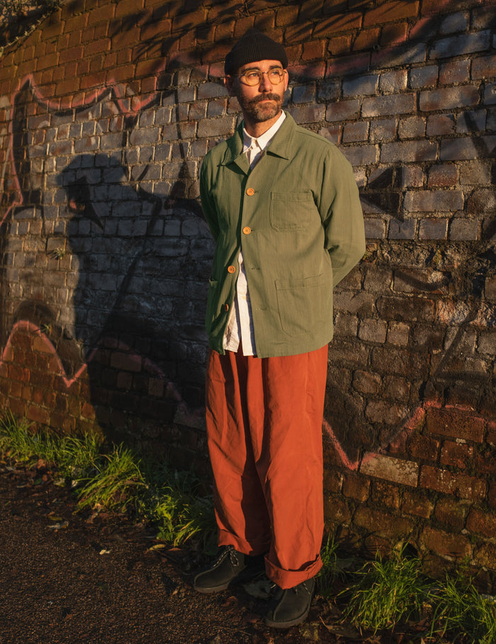 60s Style Herringbone Chore Jacket Army Green