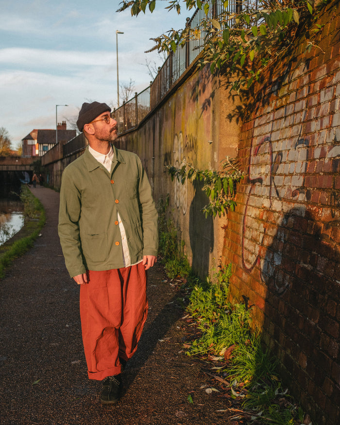 60s Style Herringbone Chore Jacket Army Green