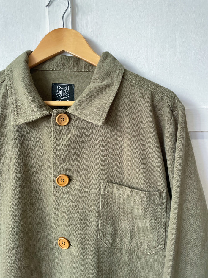 60s Style Herringbone Chore Jacket Army Green