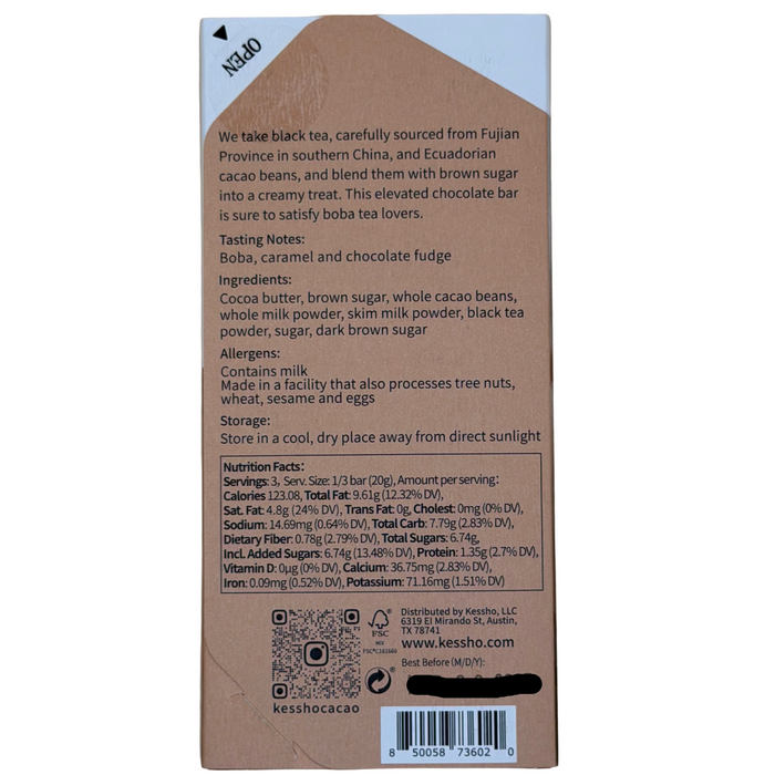 KESSHO Boba Tea 44% Milk Chocolate Bar