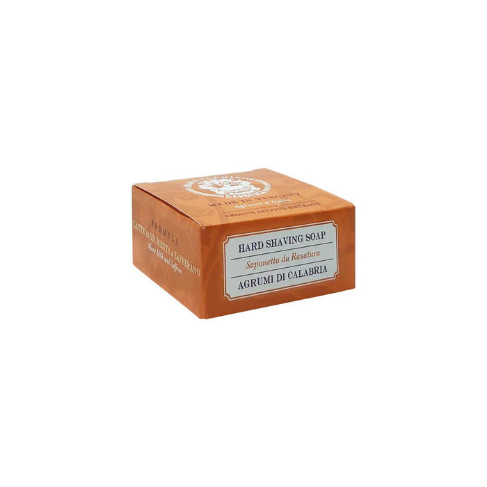 Orange box packaging for Abbate y La Mantia Calabrian Bergamot shaving soap in personal grooming category