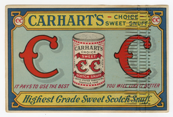 Antique CARHART'S SCOTCH SNUFF Promotional Needle Book Card, Factory