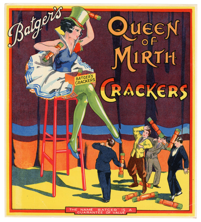 Antique, Unused QUEEN OF MIRTH Firecracker LABEL ONLY, Batger, Flapper