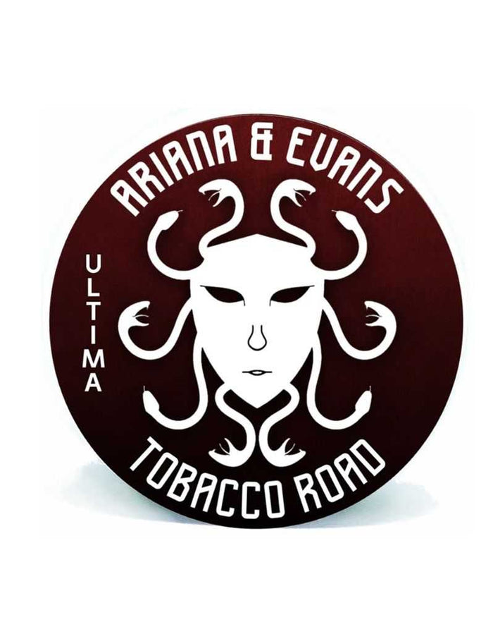 Ariana & Evans Tobacco Road shaving soap logo with a stylized face and snake tentacles