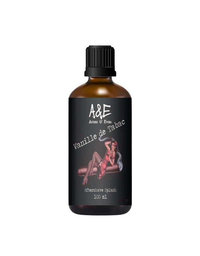 Ariana & Evans Vanille de Tabac aftershave splash bottle with vintage pin-up girl illustration