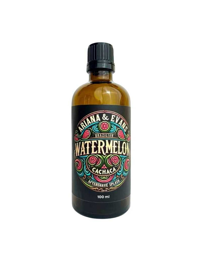 Ariana & Evans Watermelon Cachaca Aftershave Splash bottle with colorful label