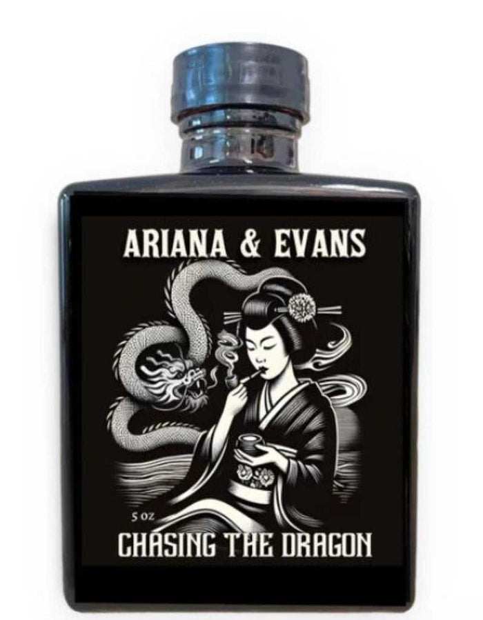 Ariana & Evans Chasing the Dragon Aftershave Splash bottle with Japanese-inspired artwork