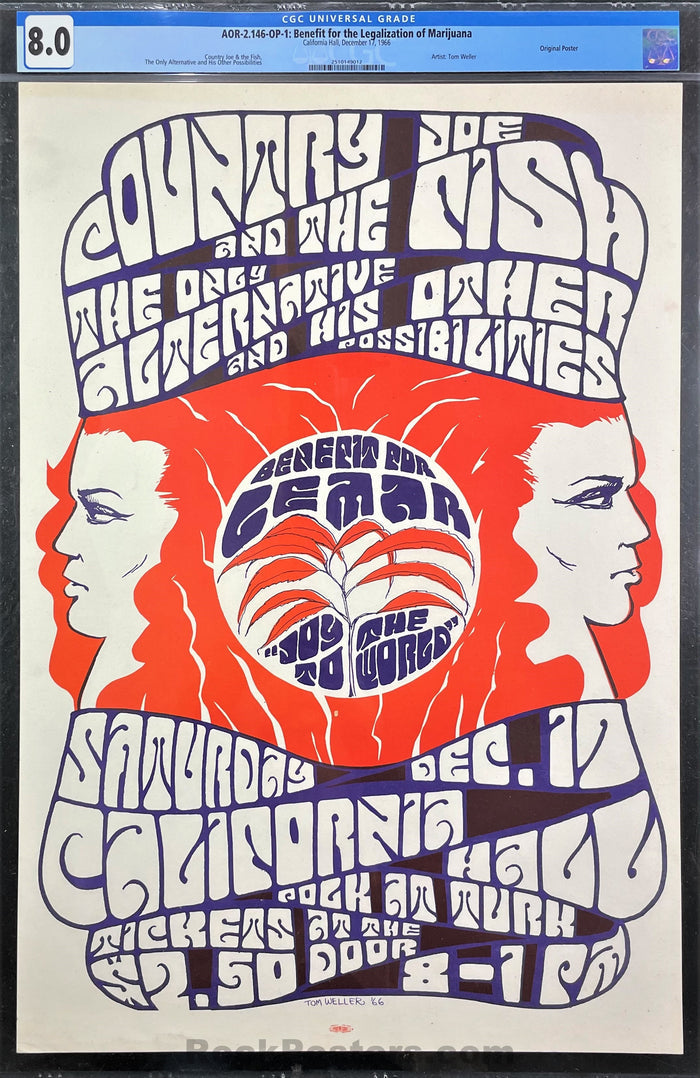 AUCTION - AOR-2.146 - Country Joe & the Fish - 1966 Poster - California Hall - CGC Graded 8.0