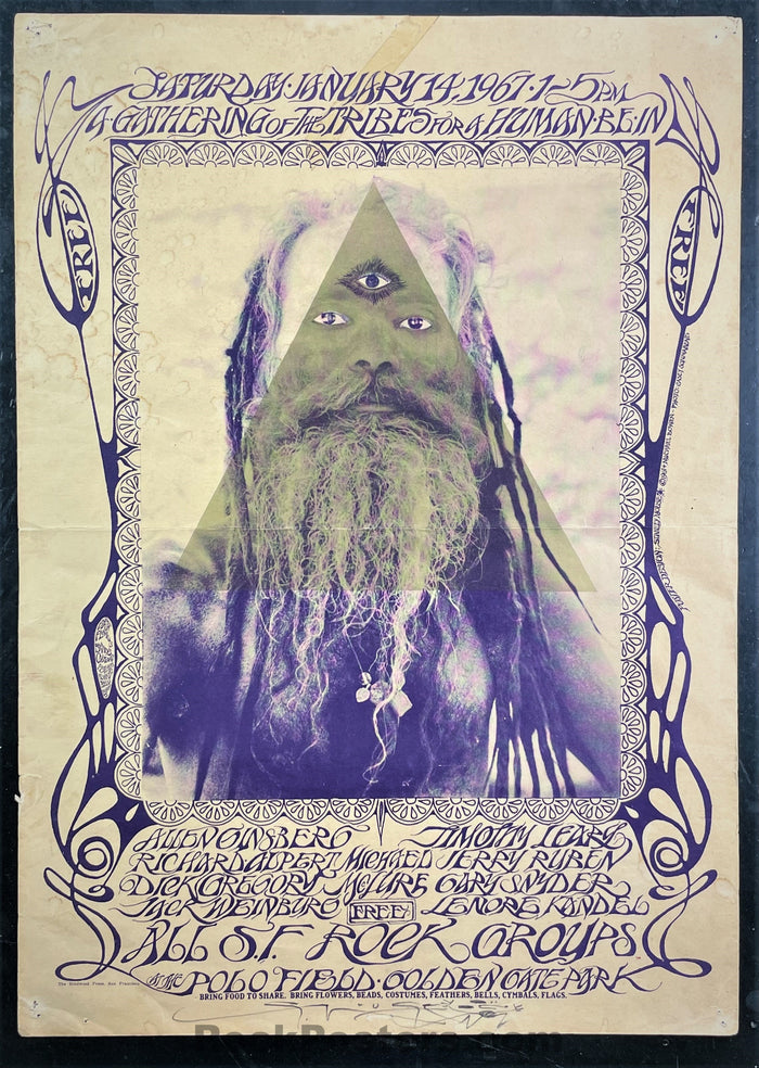 AUCTION - AOR-2.217 - Human Be-In Poster - Mouse Signed - Golden Gate Park - Very Good