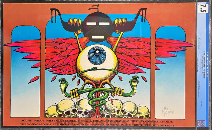 AUCTION - AOR-2.22 - The Youngbloods - 1969 Poster - Rick Griffin Signed - Avalon Ballroom - CGC Graded 7.5