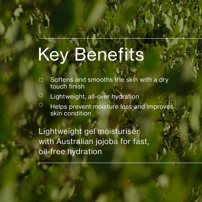 Key benefits of a The Jojoba Company Aqua Gel skincare product with a natural background